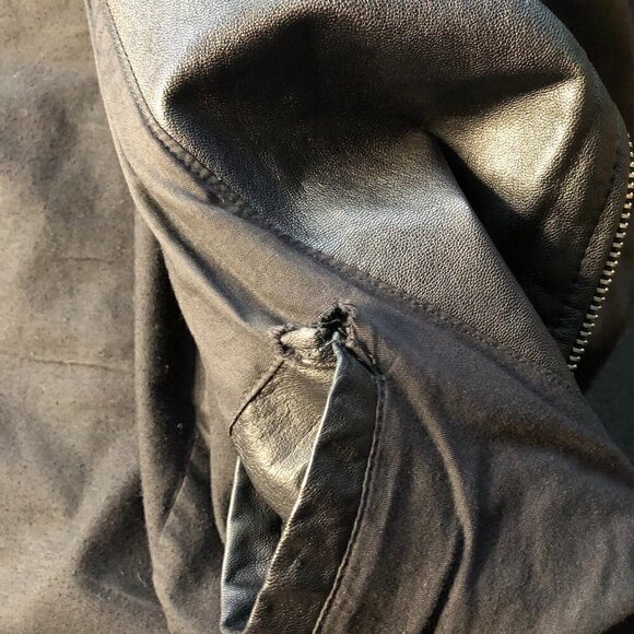 ALLSAINTS Men's/Unisex Conroy Crinkled Leather Biker Moto Jacket Black Olive XS - Picture 14 of 16